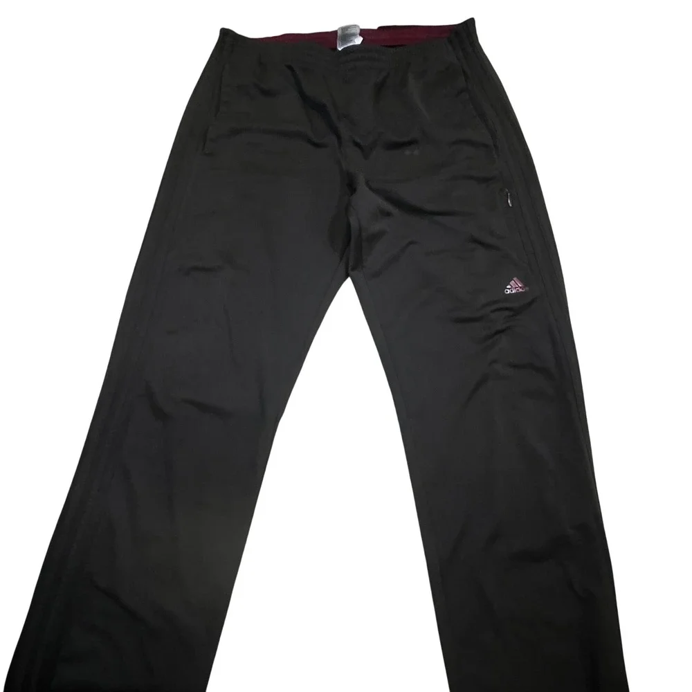 Adidas‎ Mens Track Pants XL Black Iridescent Pink Logo 3-Stripe Zipper Pockets